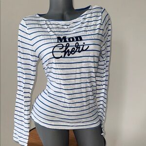 Banana Republic Mon Cheri White & Blue Striped Long-Sleeve woman’s /girls Tee S